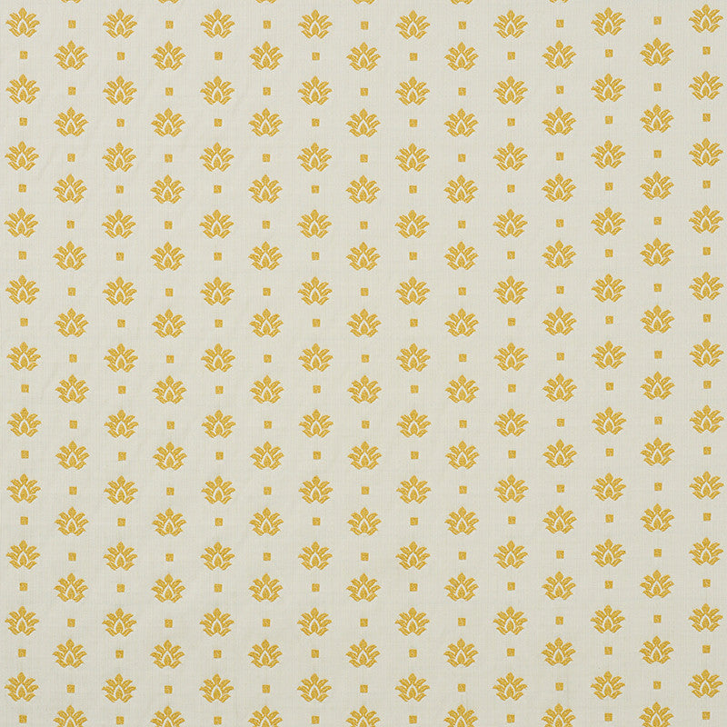 Brunel Yellow 77532 by Schumacher Designer Fabric NEW TRADITIONAL II See Sample INDIA - </p><p>Repeat: Horizontal: 3 3/8" (9CM) and Vertical: 2 1/4" (6CM) 54 1/2" (138CM) - Swanky Fabrics -