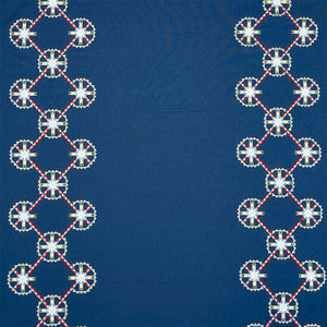 Chamizal Embroidery Blue & Red 77601 by Schumacher Designer Fabric
