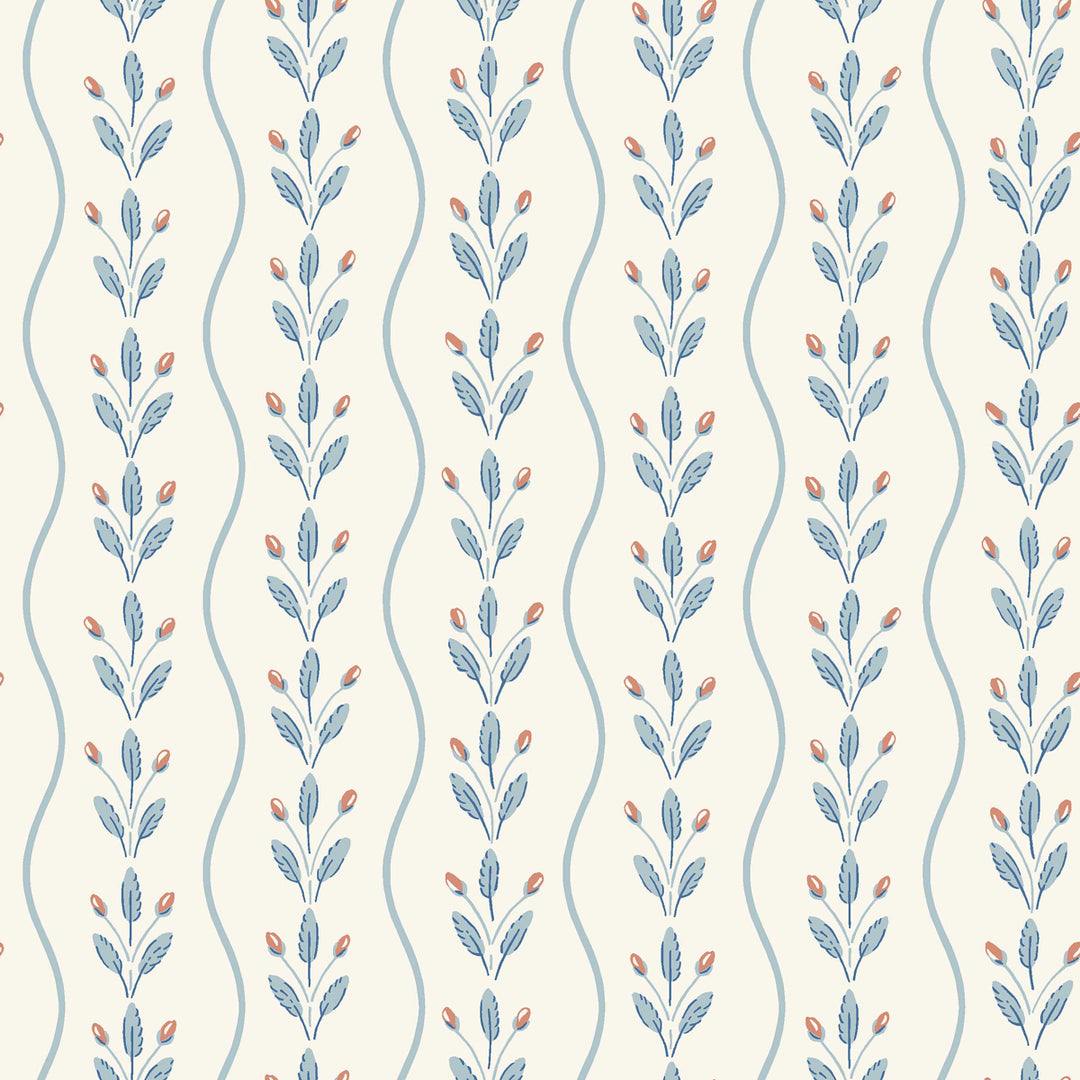 Flower Buds Blue 7779 by Schumacher Designer Wallcovering