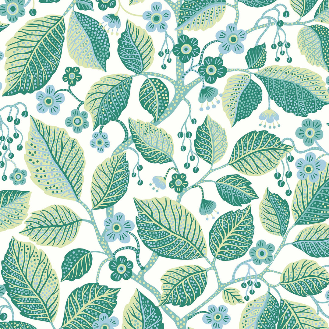 Elm Tree Blue And Green 7784 by Schumacher Designer Wallcovering