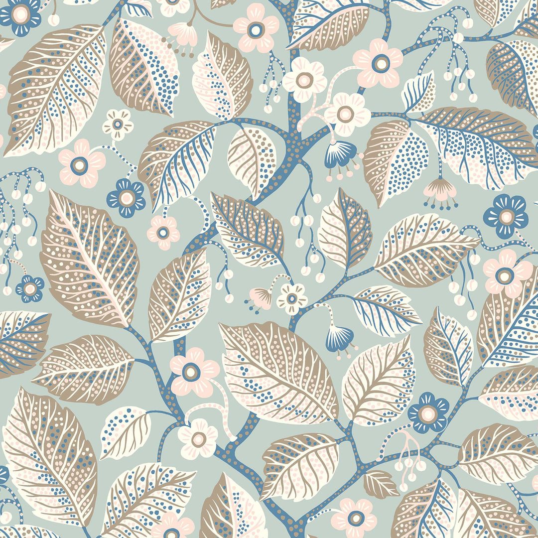 Elm Tree Blue And Pink 7785 by Schumacher Designer Wallcovering