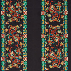 Lotan Dragon Embroidery Black 78090 by Schumacher Designer Fabric