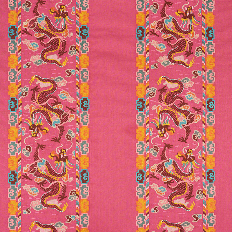 Lotan Dragon Embroidery Pink 78092 by Schumacher Fabric Schumacher Fabric Lotan Dragon Embroidery Pink 78092Fabric LINEN 65% INDIA </p><p>Repeat: H: HORZ. 26 1/2" (67CM) , V: VERT. 30" (76CM) 58.5 - Fabric Carolina -