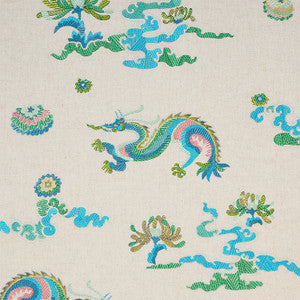 Hanlun Dragon Embroidery Natural 78110 by Schumacher Designer Fabric