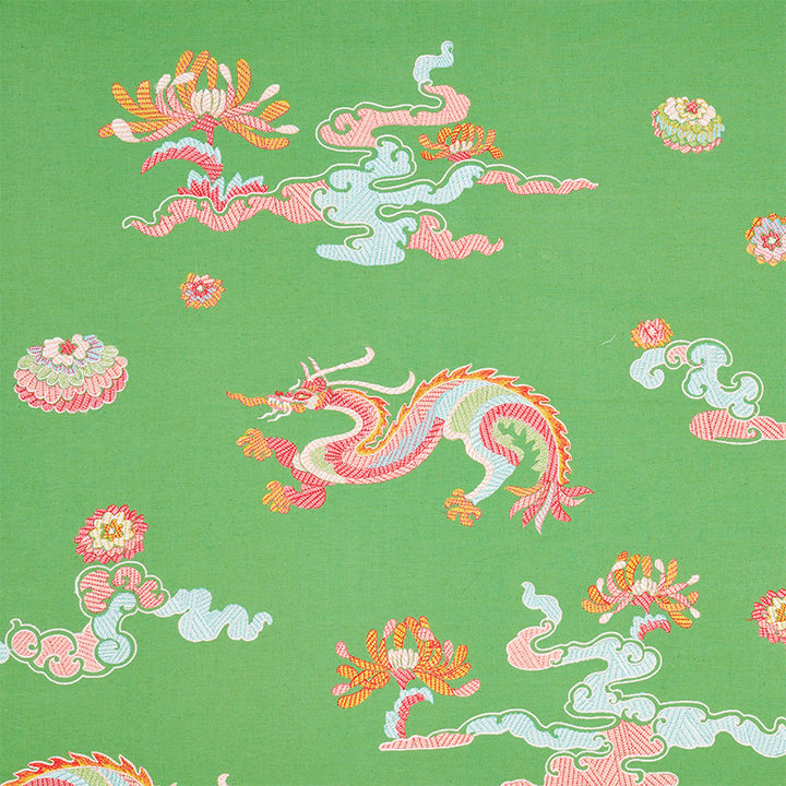 Hanlun Dragon Embroidery Green 78112 by Schumacher Fabric Schumacher Fabric Hanlun Dragon Embroidery Green 78112Fabric LINEN 80% INDIA </p><p>Repeat: H: HORZ. 52 1/4" (133CM) , V: VERT. 30 1/4" (77CM) 52.25 - Fabric Carolina -