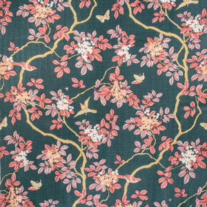 7814-10 Birds And Butterfly Herringbone Nightfall by Bassett Mcnab Designer Fabric
