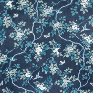 7814-44 Birds And Butterfly Herringbone Riptide by Bassett Mcnab Designer Fabric