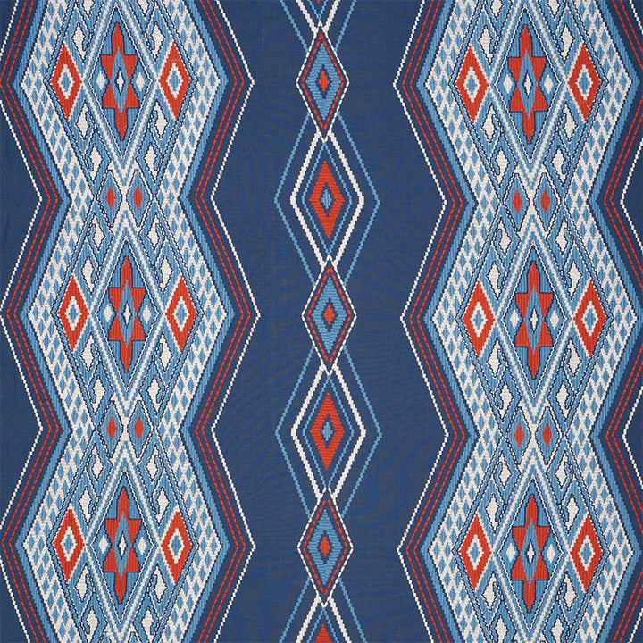 Bayeta Embroidery Blue & Red 78150 by Schumacher Designer Fabric TRUE WEST LINEN 70% POLYESTER 30% INDIA </p><p>Repeat: Horizontal: 26 1/4" (67CM) and Vertical: 15 1/2" (39CM) 54 - Swanky Fabrics -