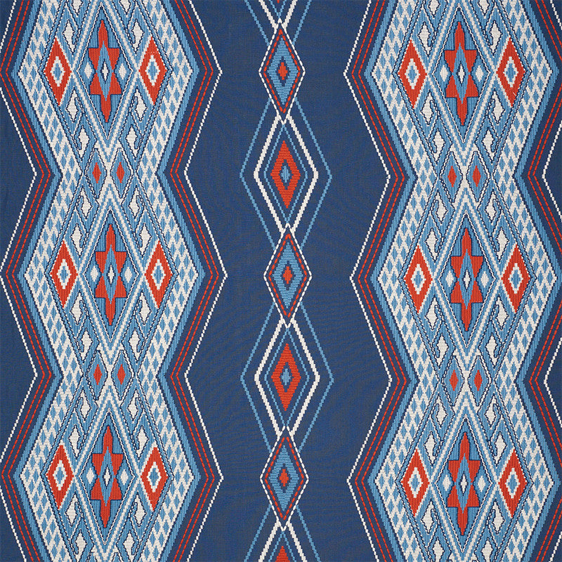 Bayeta Embroidery Blue & Red 78150 by Schumacher Fabric Schumacher Fabric Bayeta Embroidery Blue & Red 78150Fabric LINEN 70% INDIA </p><p>Repeat: H: HORZ. 26 1/4" (67CM) , V: VERT. 15 1/2" (39CM) 54 - Fabric Carolina -