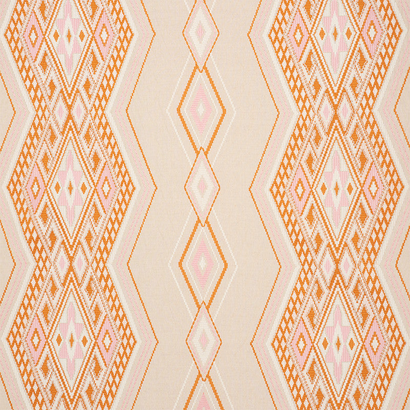 Bayeta Embroidery Pink & Orange 78151 by Schumacher Designer Fabric TRUE WEST See Sample INDIA - </p><p>Repeat: Horizontal: 26 1/4" (67CM) and Vertical: 15 1/2" (39CM) 54" (137CM) - Swanky Fabrics -