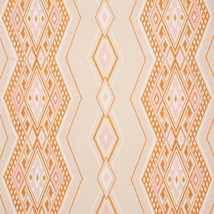 Bayeta Embroidery Pink & Orange 78151 by Schumacher Designer Fabric TRUE WEST See Sample INDIA - </p><p>Repeat: Horizontal: 26 1/4" (67CM) and Vertical: 15 1/2" (39CM) 54" (137CM) - Swanky Fabrics -
