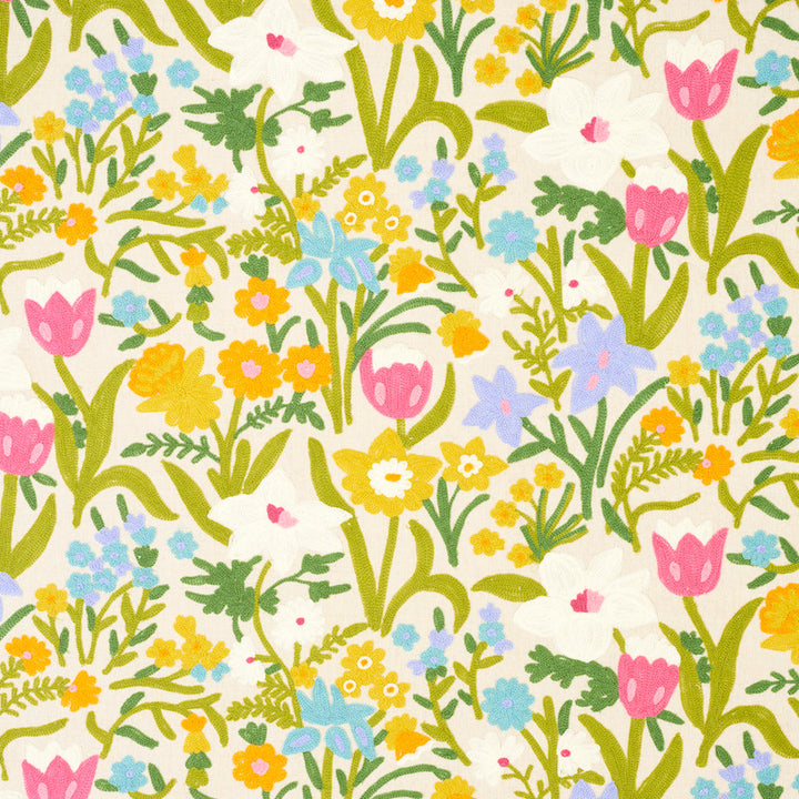 Crewel Garden Multi 78291 by Schumacher Designer Fabric EXQUISITE EMBROIDERIES LINEN 60% COTTON 40% INDIA </p><p>Repeat: Horizontal: 25 1/2" (65CM) and Vertical: 9 3/4" (25CM) 51.5 - Swanky Fabrics -