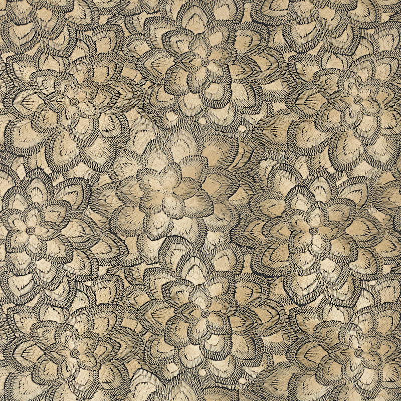 Lotus Embroidery Gold 78340 by Schumacher Designer Fabric EXQUISITE EMBROIDERIES LINEN 60% COTTON 40% INDIA </p><p>Repeat: Horizontal: 16 3/4" (43CM) and Vertical: 15" (38CM) 51.5 - Swanky Fabrics -