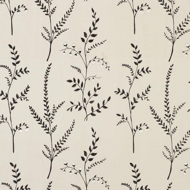 Cynthia Embroidered Print Black 78352 by Schumacher Designer Fabric EXQUISITE EMBROIDERIES COTTON 100% INDIA </p><p>Repeat: Horizontal: 17" (43CM) and Vertical: 16 1/4" (41CM) 51.25 - Swanky Fabrics -