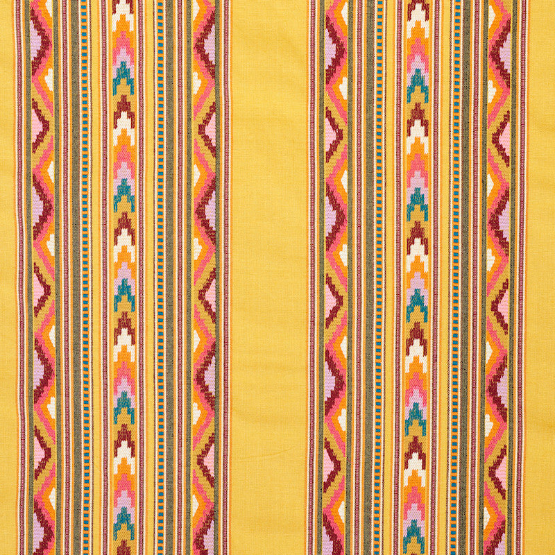 Zarzuela Stripe Embroidery Saffron 78391 by Schumacher Designer Fabric EXQUISITE EMBROIDERIES See Sample INDIA - </p><p>Repeat: Horizontal: 13 1/4" (34CM) and Vertical: 7 7/8" (20CM) 53" - Swanky Fabrics -
