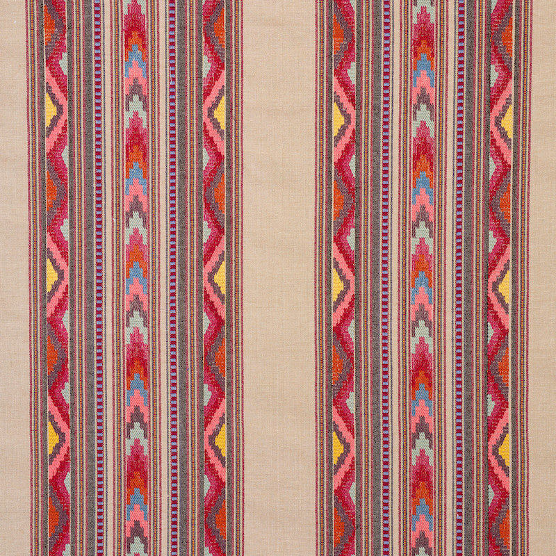 Zarzuela Stripe Embroidery Multi 78392 by Schumacher Designer Fabric EXQUISITE EMBROIDERIES See Sample INDIA - </p><p>Repeat: Horizontal: 13 1/4" (34CM) and Vertical: 7 7/8" (20CM) 53" - Swanky Fabrics -