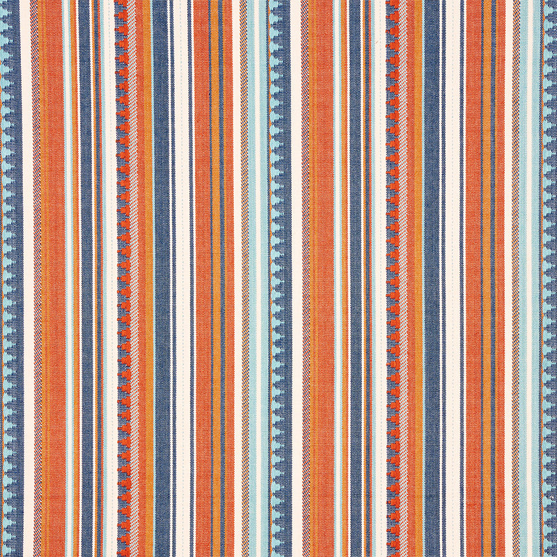 Zuni Stripe Blue & Orange 78730 by Schumacher Designer Fabric TRUE WEST See Sample INDIA - </p><p>Repeat: Horizontal: 14 1/2" (37CM) and Vertical: 4" (10CM) 54 3/4" (139CM) - Swanky Fabrics -