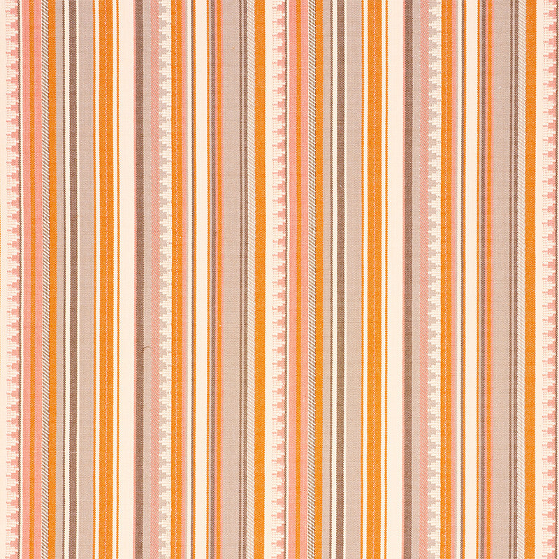 Zuni Stripe Orange & Pink 78732 by Schumacher Designer Fabric TRUE WEST See Sample INDIA - </p><p>Repeat: Horizontal: 14 1/2" (37CM) and Vertical: 4" (10CM) 54 3/4" (139CM) - Swanky Fabrics -