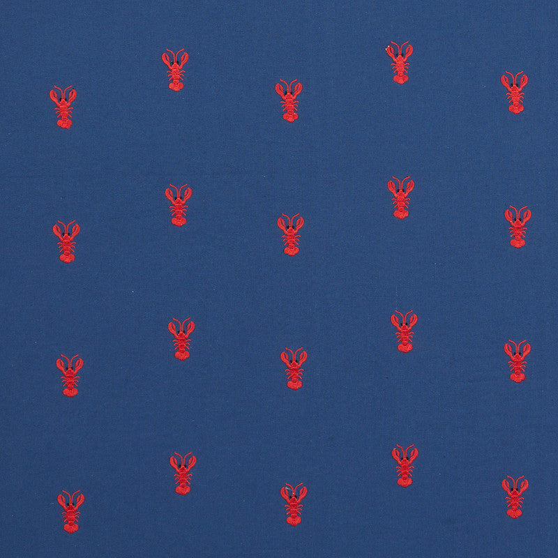 Lobster Embroidery Navy 78800 by Schumacher Designer Fabric EXQUISITE EMBROIDERIES COTTON 100% INDIA </p><p>Repeat: Horizontal: 8 1/2" (22CM) and Vertical: 5 1/8" (13CM) 57.5 - Swanky Fabrics -