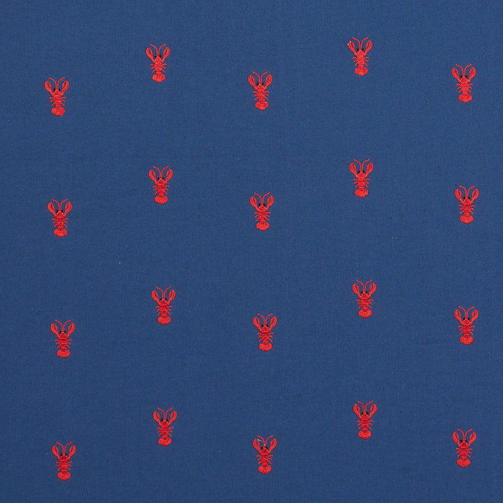 Lobster Embroidery Navy 78800 by Schumacher Designer Fabric EXQUISITE EMBROIDERIES COTTON 100% INDIA </p><p>Repeat: Horizontal: 8 1/2" (22CM) and Vertical: 5 1/8" (13CM) 57.5 - Swanky Fabrics -