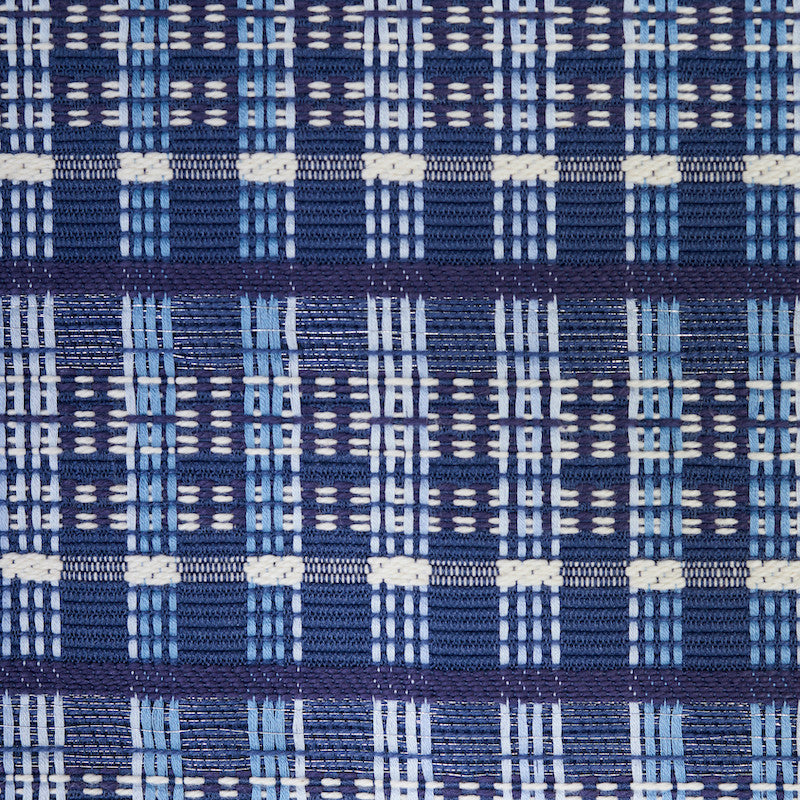 Zealand Check Denim 79070 by Schumacher Designer Fabric SCANDINAVIAN MODERN See Sample INDIA - </p><p>Repeat: Horizontal: 13 5/8" (35CM) and Vertical: 1 1/2" (4CM) 54" (137CM) - Swanky Fabrics -