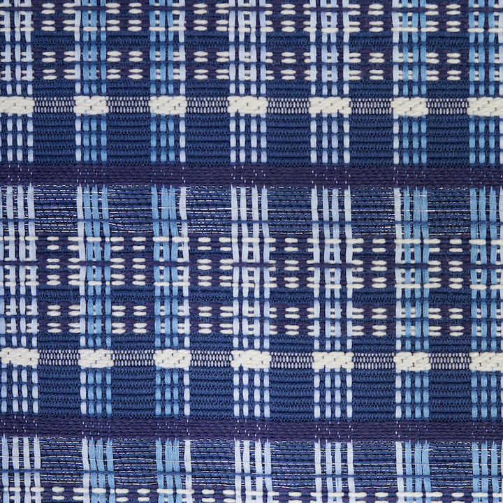 Zealand Check Denim 79070 by Schumacher Designer Fabric SCANDINAVIAN MODERN COTTON 97% ZARI 3% INDIA </p><p>Repeat: Horizontal: 13 5/8" (35CM) and Vertical: 1 1/2" (4CM) 54 - Swanky Fabrics -
