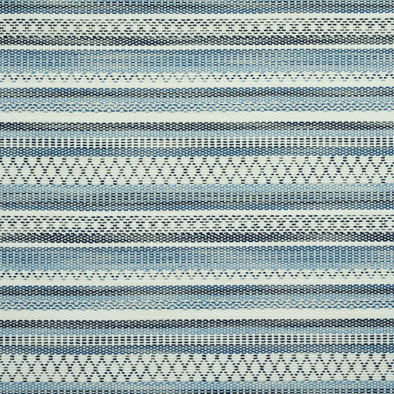 Fremont Indoor/Outdoor Blue 79190 by Schumacher Designer Fabric INDOOR/OUTDOOR PRINTS & WOVENS V POLYPROPYLENE 58% POLYESTER 32% ITALY MARTINDALE 30,000 </p><p>Repeat: Horizontal: 1" (3CM) and Vertical: 13 3/4" (35CM) 55 - Swanky Fabrics -