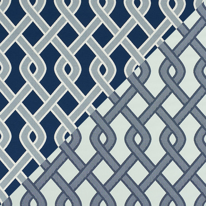Cleo Trellis Indoor/Outdoor Blue 79570 by Schumacher Designer Fabric INDOOR/OUTDOOR PRINTS & WOVENS V POLYOLEFIN 100% UNITED STATES OF AMERICA MARTINDALE 30,000 </p><p>Repeat: Horizontal: 4 1/2" (11CM) and Vertical: 9" (23CM) 54 - Swanky Fabrics -