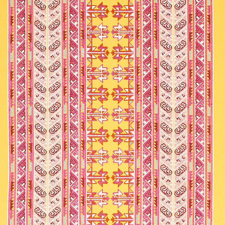 Vinka Embroidery Pink & Yellow 79622 by Schumacher Designer Fabric BOHEMIA COTTON 52% RAYON 48% INDIA </p><p>Repeat: Horizontal: 26 1/2" (67CM) and Vertical: 7 7/8" (20CM) 53 - Swanky Fabrics -