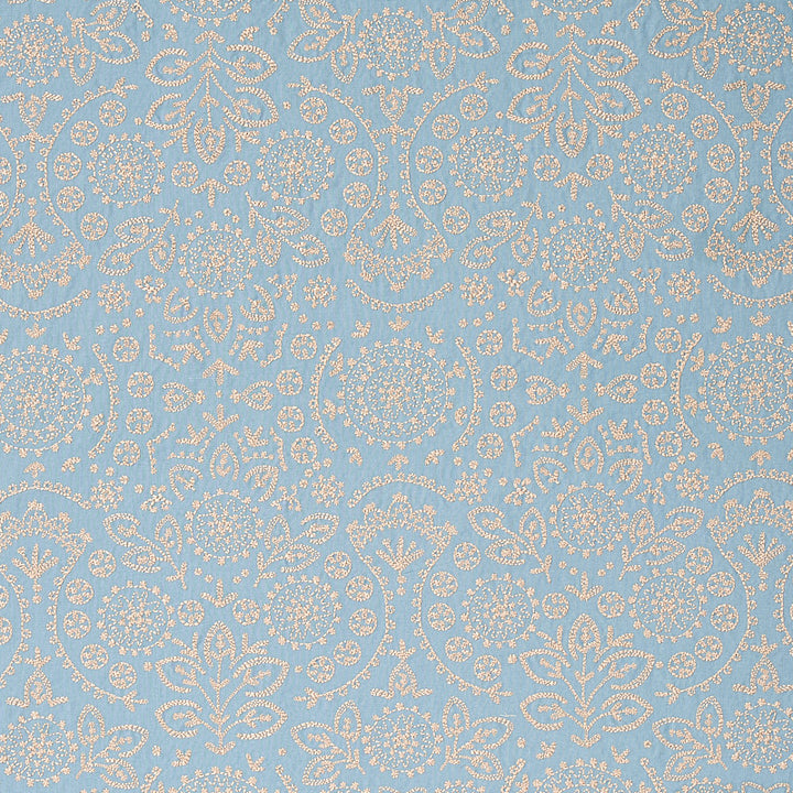 Tiana Embroidery Chambray 79860 by Schumacher Designer Fabric BOHEMIA COTTON 100% INDIA </p><p>Repeat: Horizontal: 12 4/5" (32CM) and Vertical: 31 1/2" (80CM) 54 - Swanky Fabrics -
