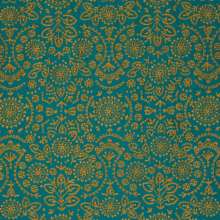 Tiana Embroidery Peacock 79862 by Schumacher Fabric Schumacher Fabric Tiana Embroidery Peacock 79862Fabric COTTON 100% INDIA </p><p>Repeat: H: HORZ. 12 4/5" (32CM) , V: VERT. 31 1/2" (80CM) 54 - Fabric Carolina -