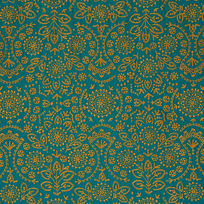 Tiana Embroidery Peacock 79862 by Schumacher Designer Fabric BOHEMIA COTTON 100% INDIA </p><p>Repeat: Horizontal: 12 4/5" (32CM) and Vertical: 31 1/2" (80CM) 54 - Swanky Fabrics -