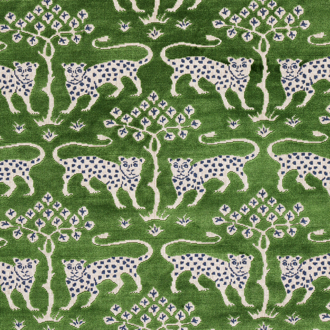 Woodland Leopard Velvet Emerald 80084 by Schumacher Designer Fabric