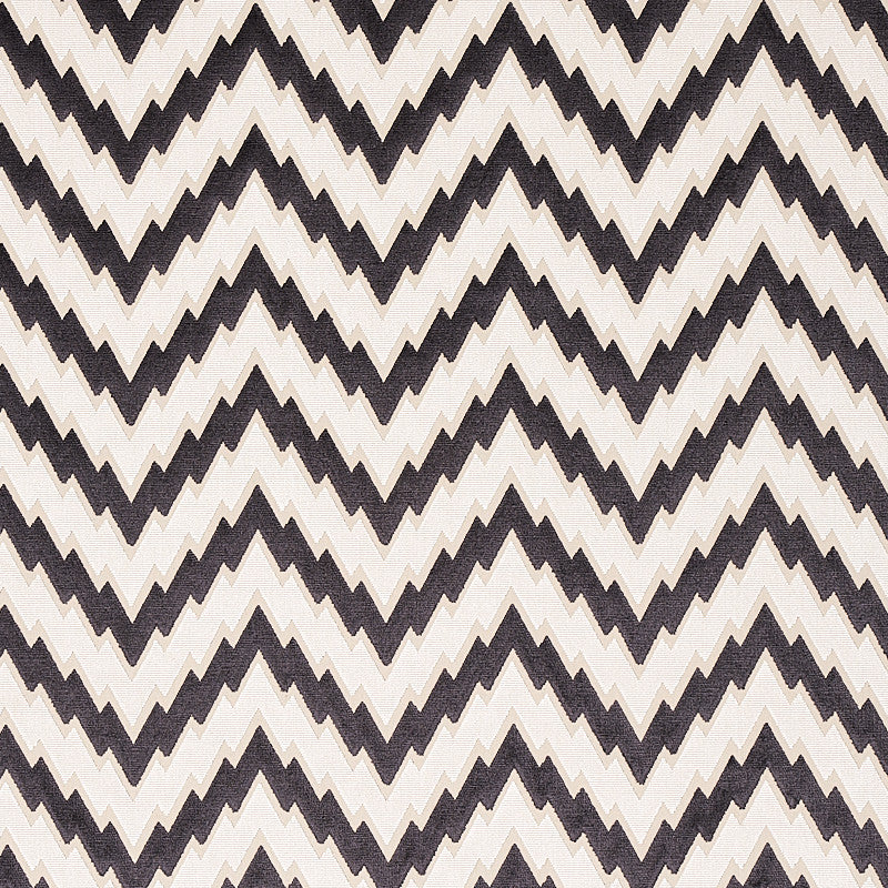 Florentine Chevron Velvet Black 80220 by Schumacher Designer Fabric CUT & PATTERNED VELVETS VISCOSE 83% COTTON 17% BELGIUM </p><p>Repeat: Horizontal: 6 3/5" (17CM) and Vertical: 3" (8CM) 54.3333 - Swanky Fabrics -