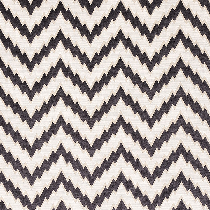 Florentine Chevron Velvet Black 80220 by Schumacher Designer Fabric CUT & PATTERNED VELVETS VISCOSE 83% COTTON 17% BELGIUM </p><p>Repeat: Horizontal: 6 3/5" (17CM) and Vertical: 3" (8CM) 54.3333 - Swanky Fabrics -