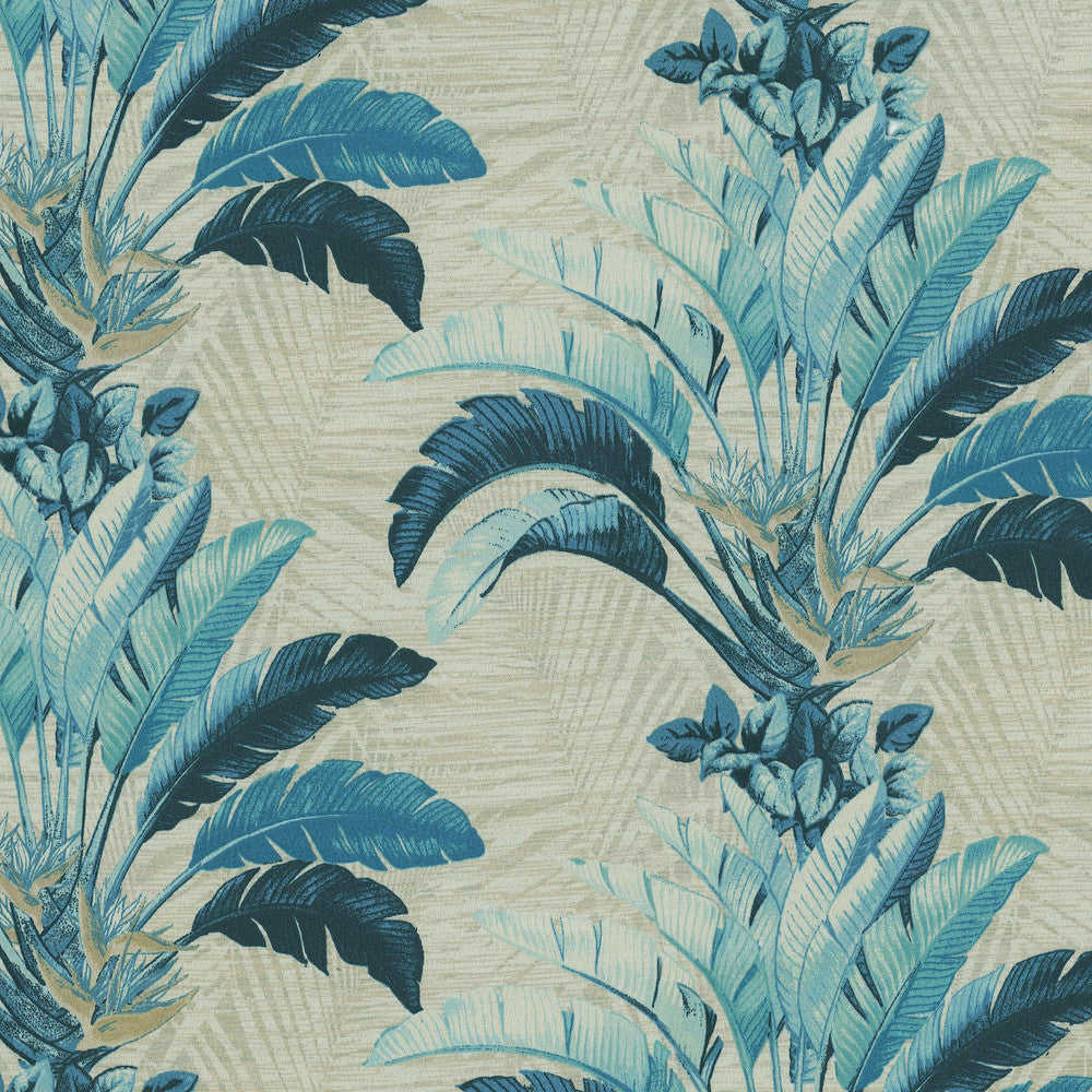 Tbo Banana Leaves Azul 802721 by Tommy Bahama Home Designer Fabric - 100% Polyester PAKISTAN 15000 Horizontal: 13.5 and Vertical: 12.625 55 - Swanky Fabrics -