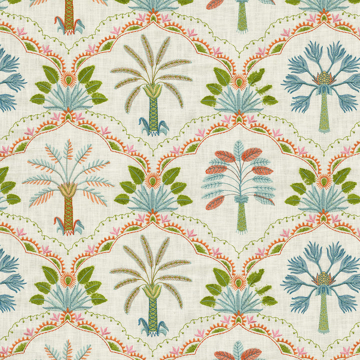 Daintree Emb Tropical 802910 by Tommy Bahama Home Designer Fabric Base 100% cotton Emb: 100% rayon India 51000 Horizontal: 25.5 and Vertical: 15 54 - Swanky Fabrics -