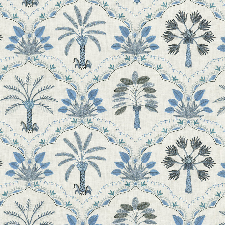 Daintree Emb Aegean 802911 by Tommy Bahama Home Designer Fabric Base 100% cotton Emb: 100% rayon India 51000 Horizontal: 25.5 and Vertical: 15 54 - Swanky Fabrics -