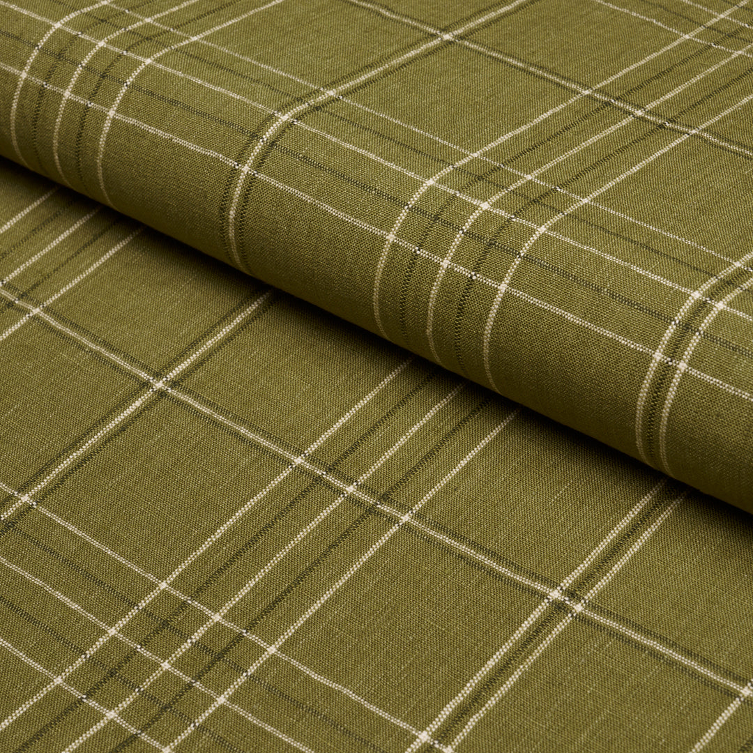 Nils Plaid Linen Grass 80303 by Schumacher Designer Fabric