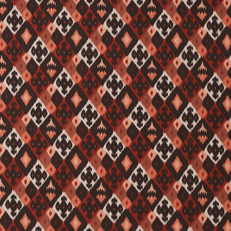 Sasha Diamond Ikat Terracotta 80660 by Schumacher Fabric Schumacher Fabric Sasha Diamond Ikat Terracotta 80660Fabric COTTON 100% SWITZERLAND </p><p>Repeat: H: HORZ. 5. 1/5" (13CM), V: VERT. 7 1/3" (19CM) 56 - Fabric Carolina -