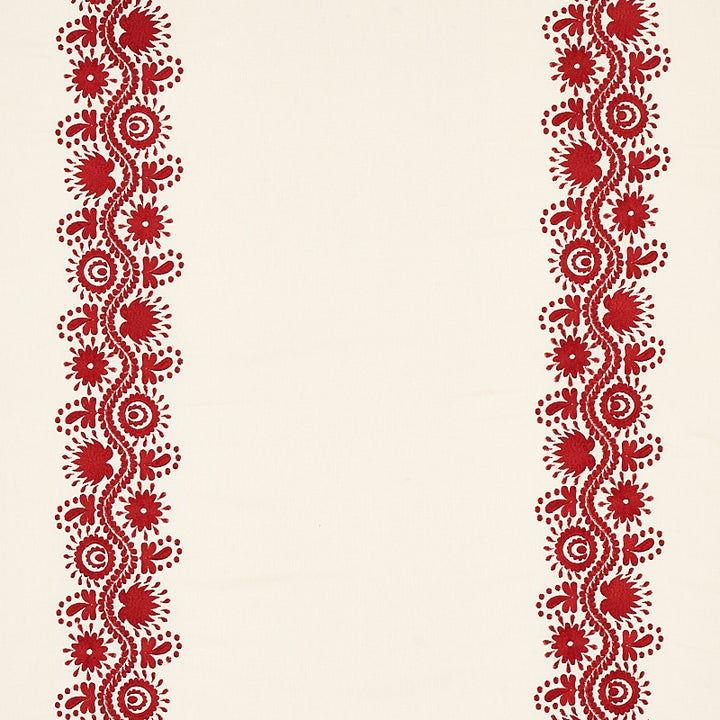 Theodora Embroidery Red 80742 by Schumacher Fabric Schumacher Fabric Theodora Embroidery Red 80742Fabric LINEN 50% INDIA </p><p>Repeat: H: HORZ. 25 3/5" (65CM), V: VERT. 51" (130CM) 51 - Fabric Carolina -