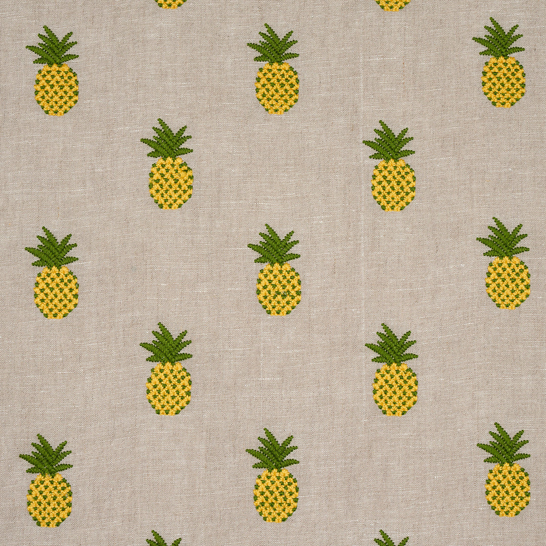 Pineapple Embroidery Green On Natural 81531 by Schumacher Designer Fabric