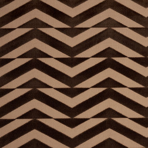 Broken Chevron Cut Velvet Brown On Camel 81811 by Schumacher Designer Fabric