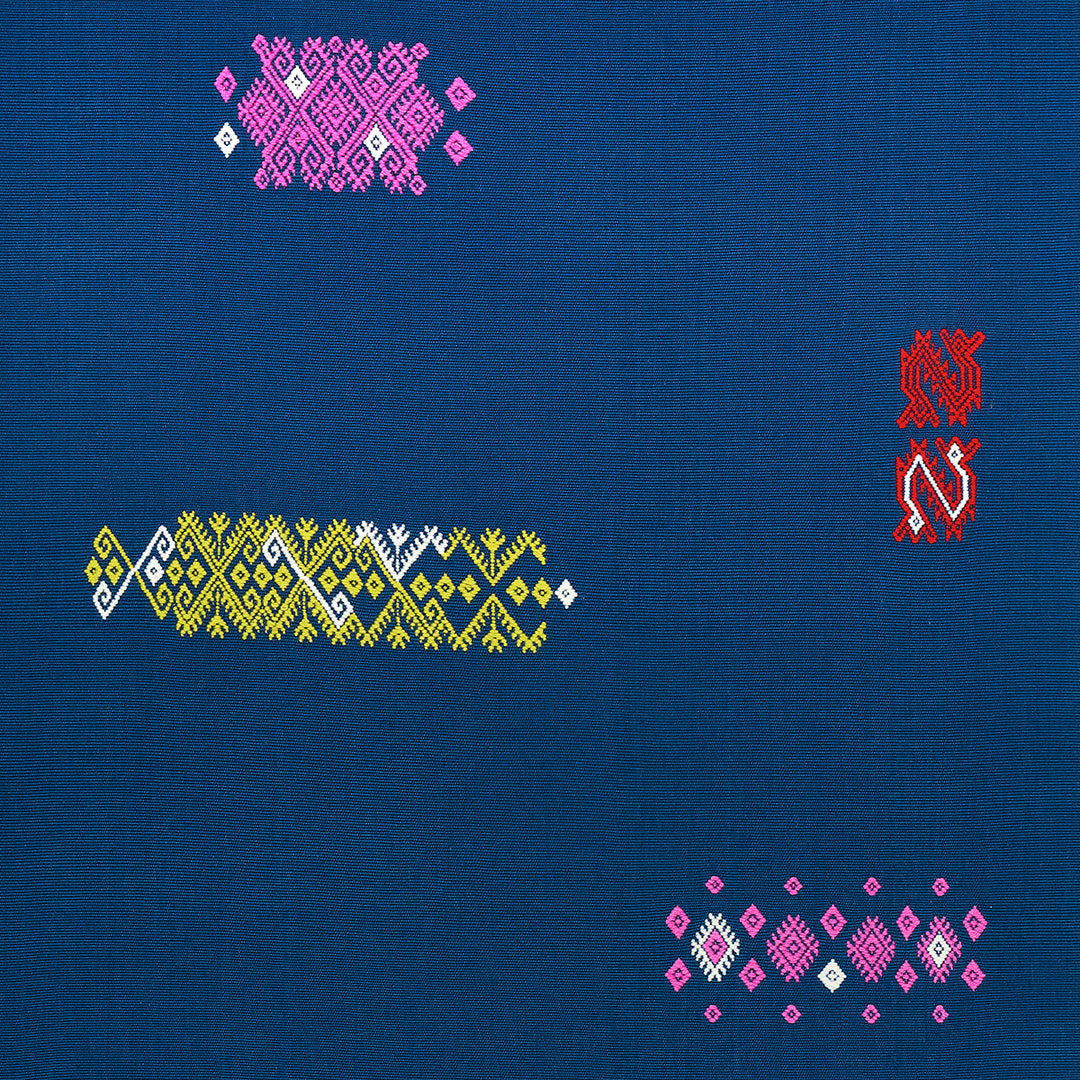 Balamil Handwoven Panel Multi On Navy 82041 by Schumacher Designer Fabric