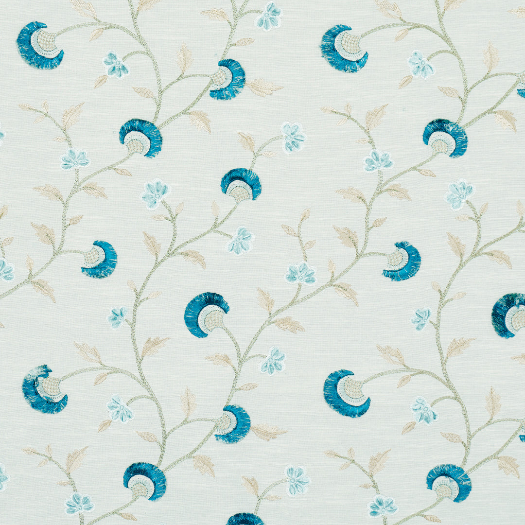 Iyla Embroidery Mineral & Teal 83661 by Schumacher Designer Fabric