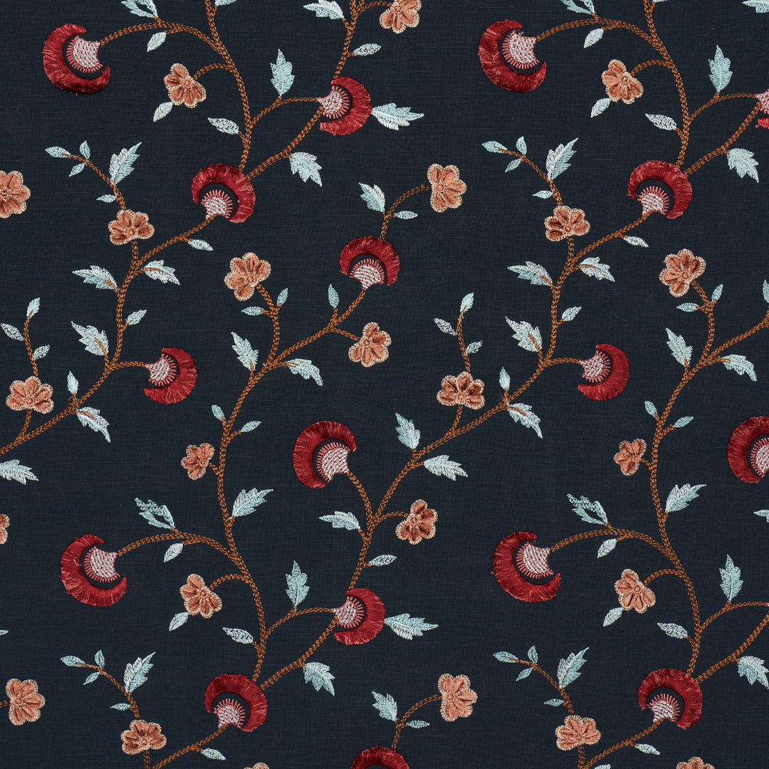Iyla Embroidery Midnight & Rouge 83662 by Schumacher Designer Fabric