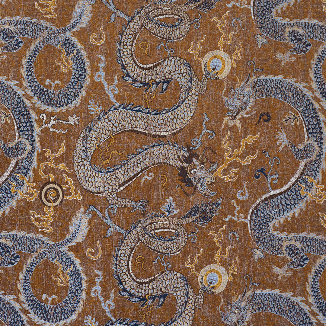 Serpentine Dragon Brown & Blue 85091 by Schumacher Designer Fabric