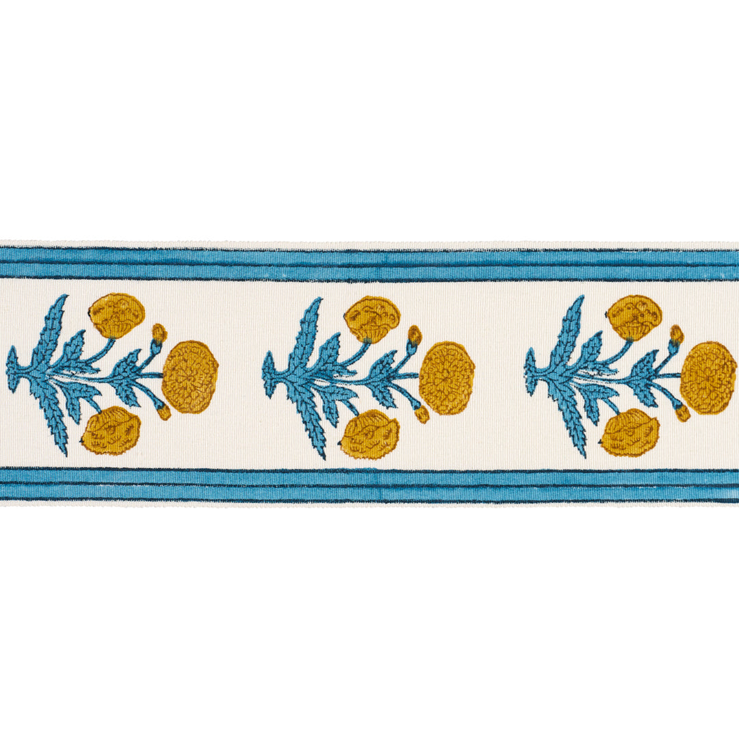 Poppy Hand Block Trim Blue 85440 by Schumacher Designer Trim