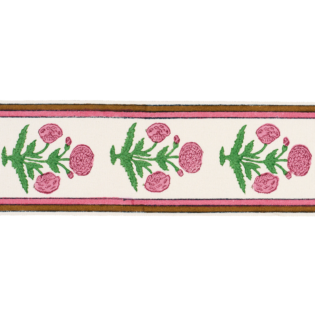 Poppy Hand Block Trim Pink 85441 by Schumacher Designer Trim