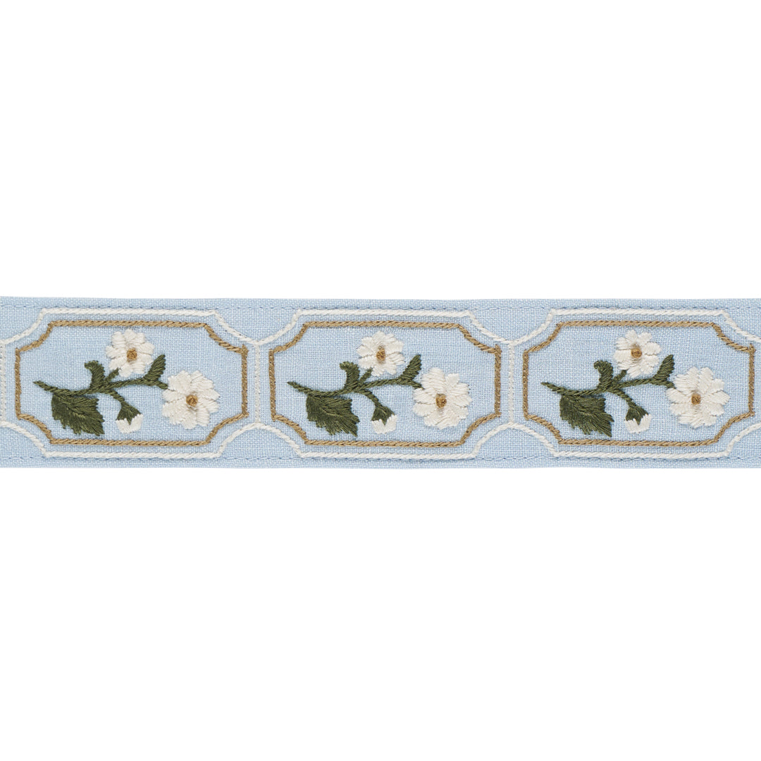 Jolie Hand Embroidered Tape Sky 86301 by Schumacher Designer Trim